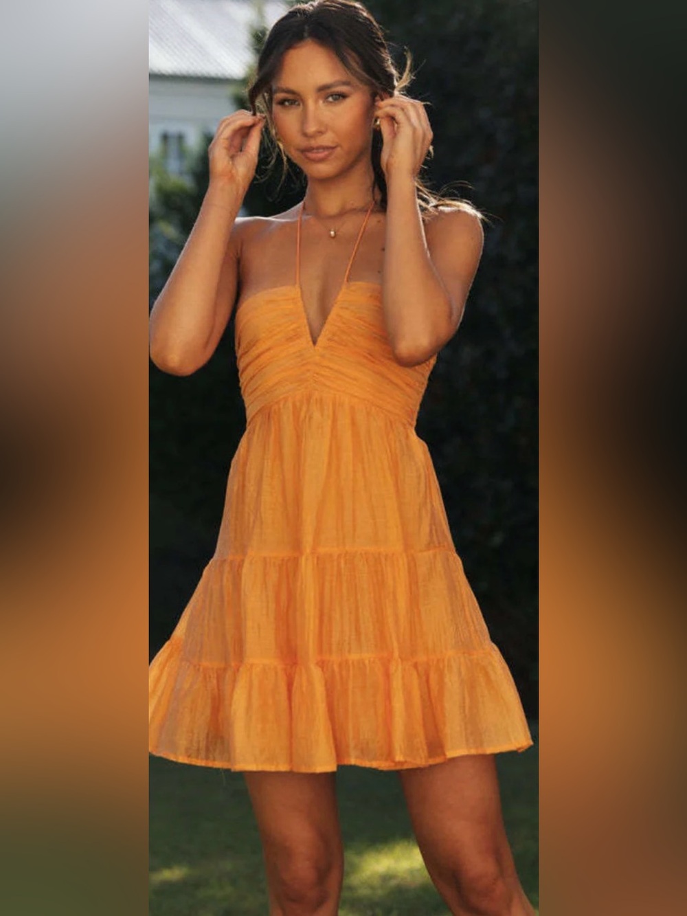 Day+Moon Marabella Halter Mini dress in Apricot